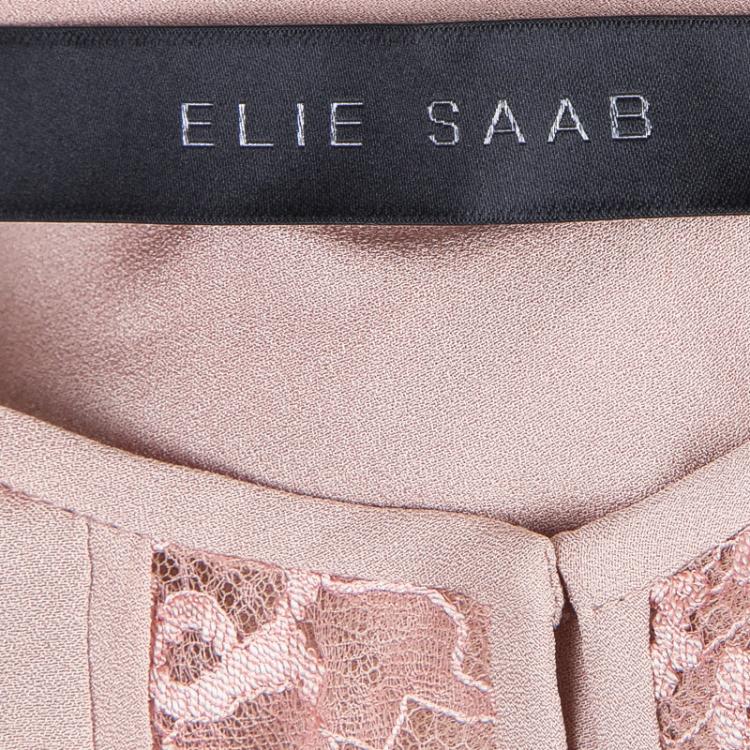 Pre Owned Elie Saab Blush Pink Lace Detail Long Sleeve Silk Blouse M