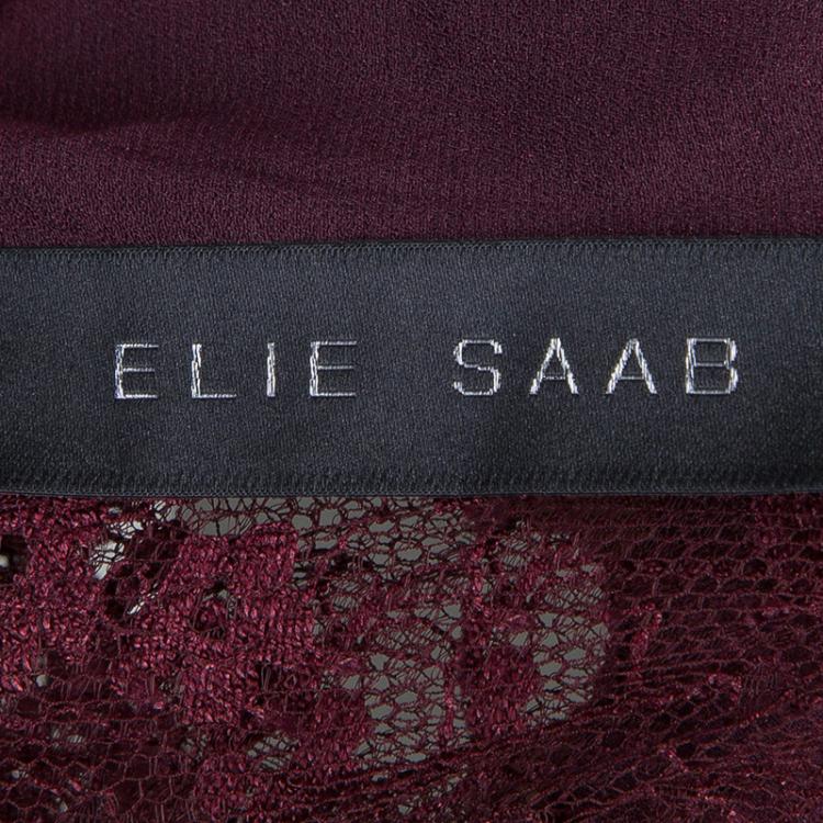 مملوكة مسبقًا Elie Saab Burgundy Lace Neck Tie Detail Long Sleeve Blouse M