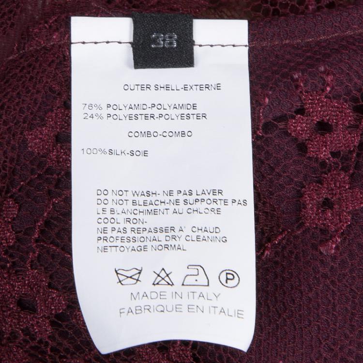 مملوكة مسبقًا Elie Saab Burgundy Lace Neck Tie Detail Long Sleeve Blouse M