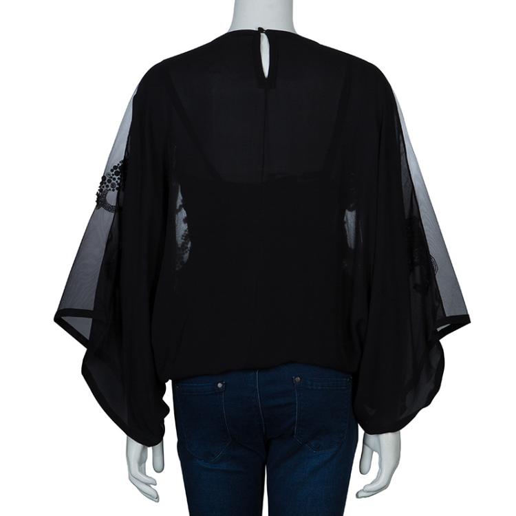 Pre Owned Elie Saab Black Mesh Overlay Sequin Embellished Top S