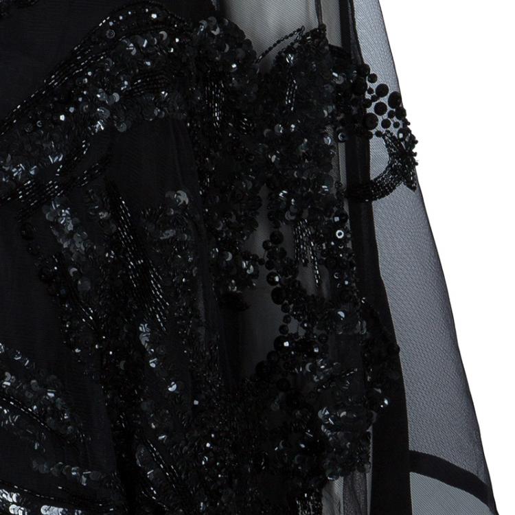 Pre Owned Elie Saab Black Mesh Overlay Sequin Embellished Top S