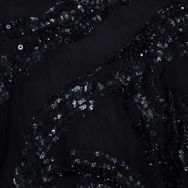 Pre Owned Elie Saab Black Mesh Overlay Sequin Embellished Top S