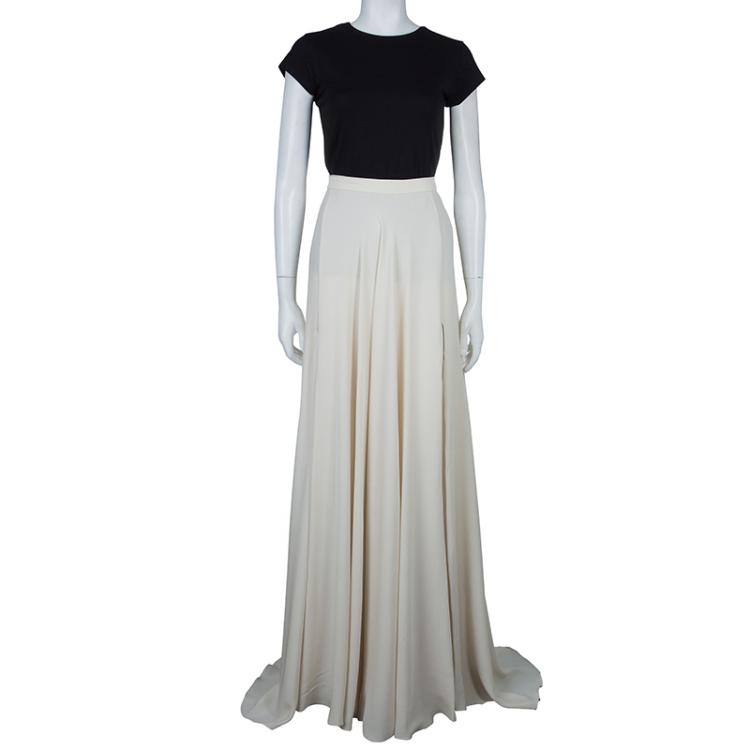 Pre Owned Elie Saab Ivory Double Slit Maxi Skirt M