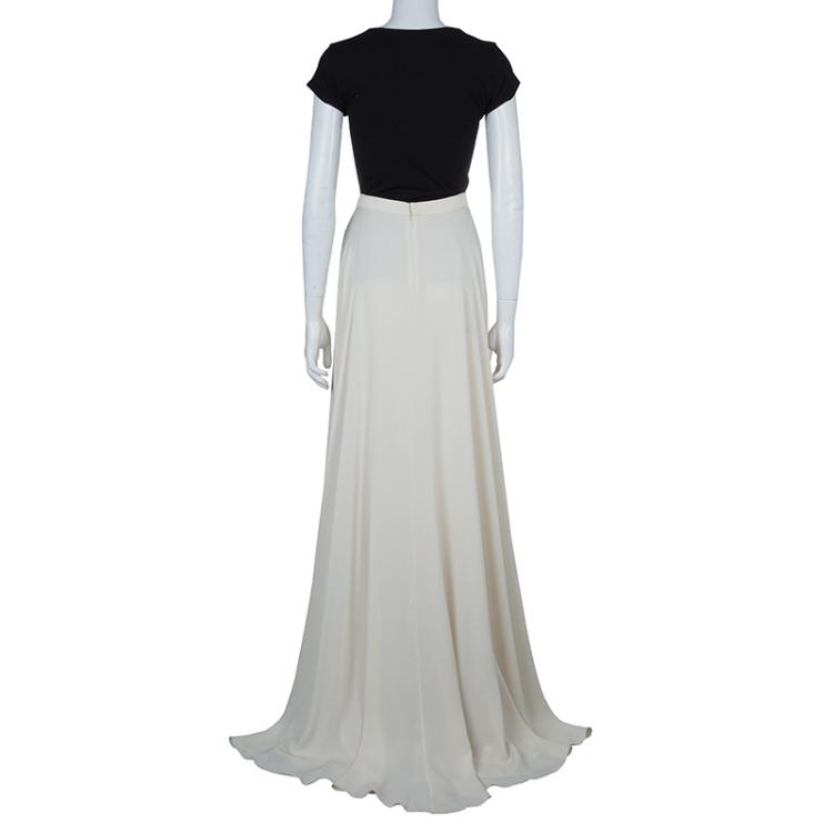 Pre Owned Elie Saab Ivory Double Slit Maxi Skirt M