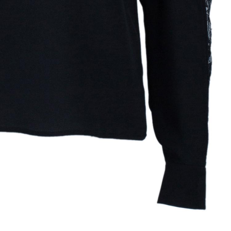 Pre Owned Elie Saab Black Lace Detail Long Sleeve Top S