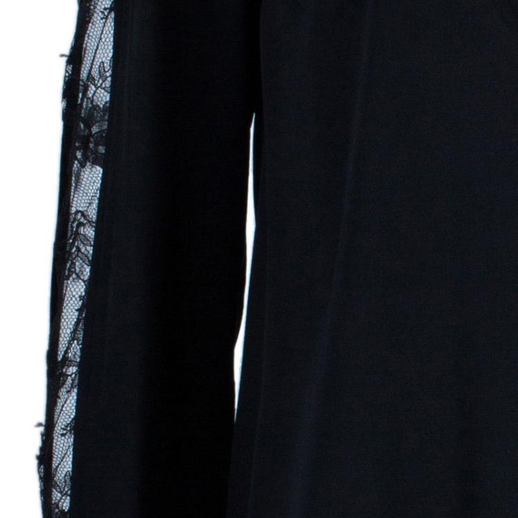 Pre Owned Elie Saab Black Lace Detail Long Sleeve Top S