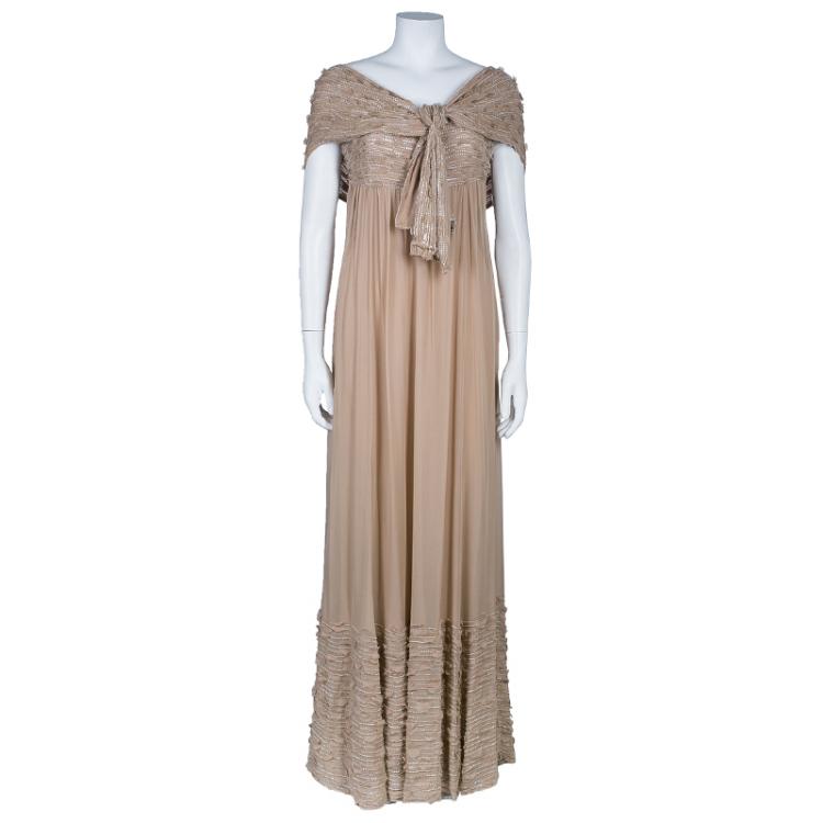 Pre Owned Elie Saab Beige Beaded Gown M