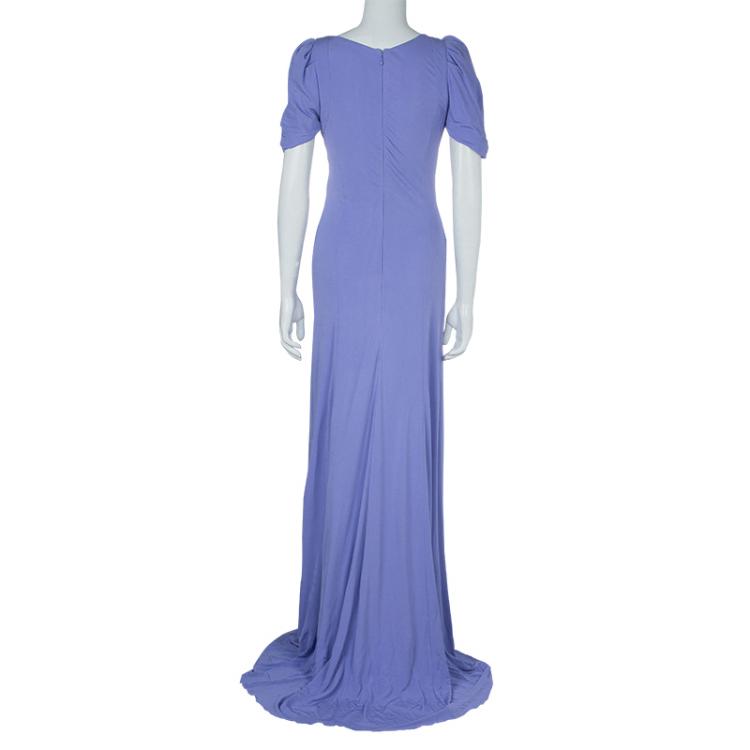 Pre Owned Elie Saab Lilac Knit Gathered Maxi Dress L