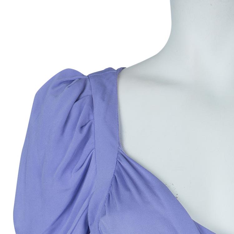 Pre Owned Elie Saab Lilac Knit Gathered Maxi Dress L