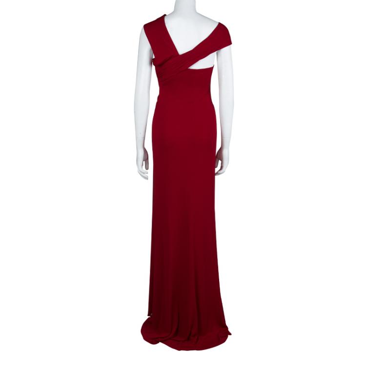 Pre Owned Elie Saab Red Off Shoulder Draped Evening Gown S