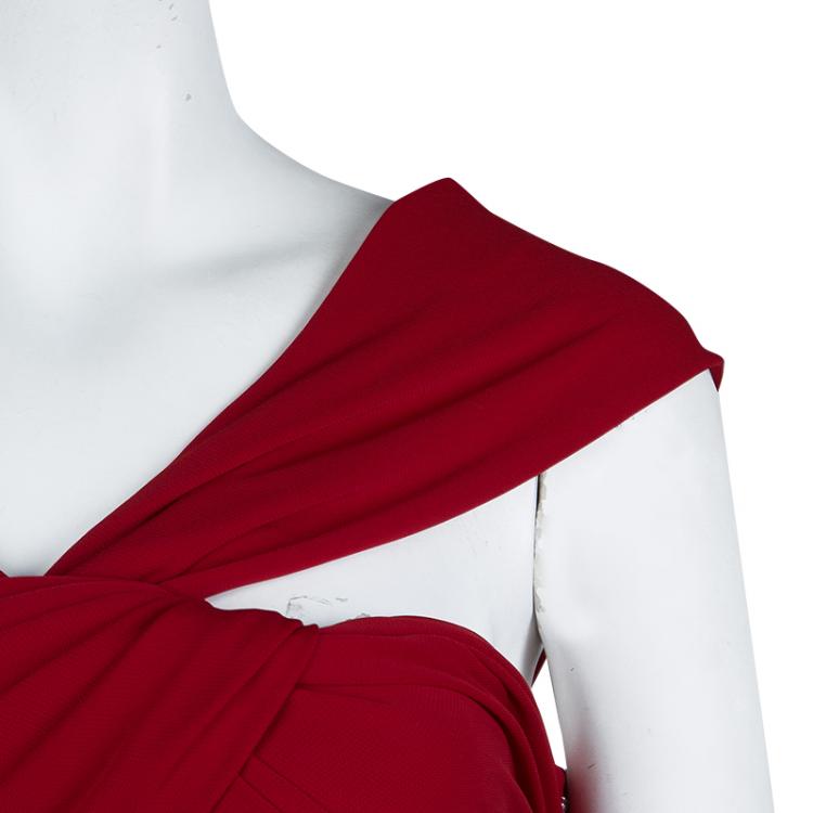 Pre Owned Elie Saab Red Off Shoulder Draped Evening Gown S