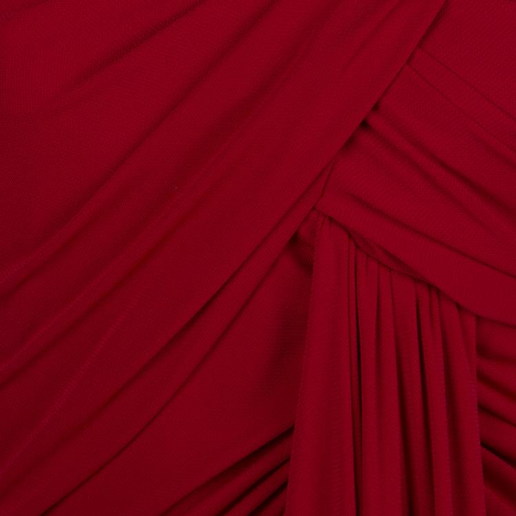 Pre Owned Elie Saab Red Off Shoulder Draped Evening Gown S