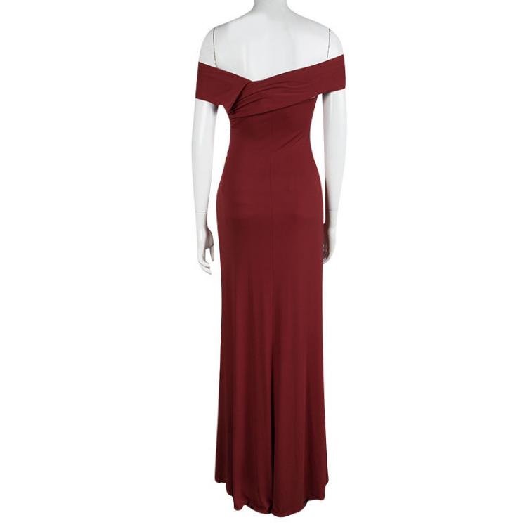 Pre Owned Elie Saab Red Off Shoulder Draped Evening Gown M