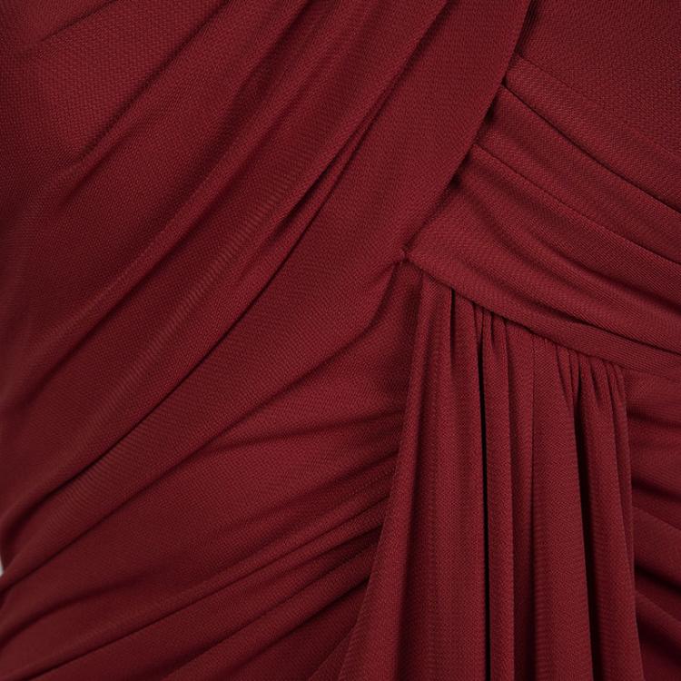 Pre Owned Elie Saab Red Off Shoulder Draped Evening Gown M