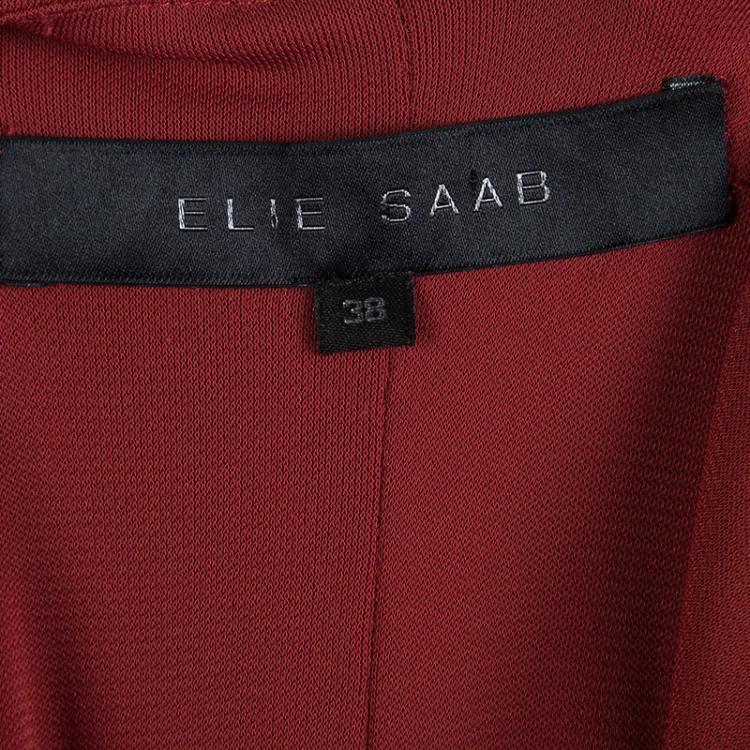 Pre Owned Elie Saab Red Off Shoulder Draped Evening Gown M
