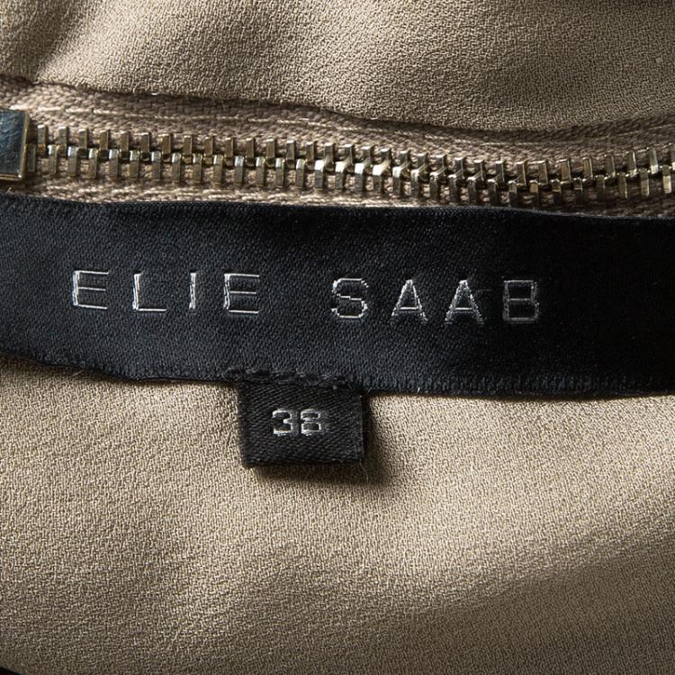 Pre Owned Elie Saab Beige Silk Embellished Mesh Insert Sleeveless Gown M