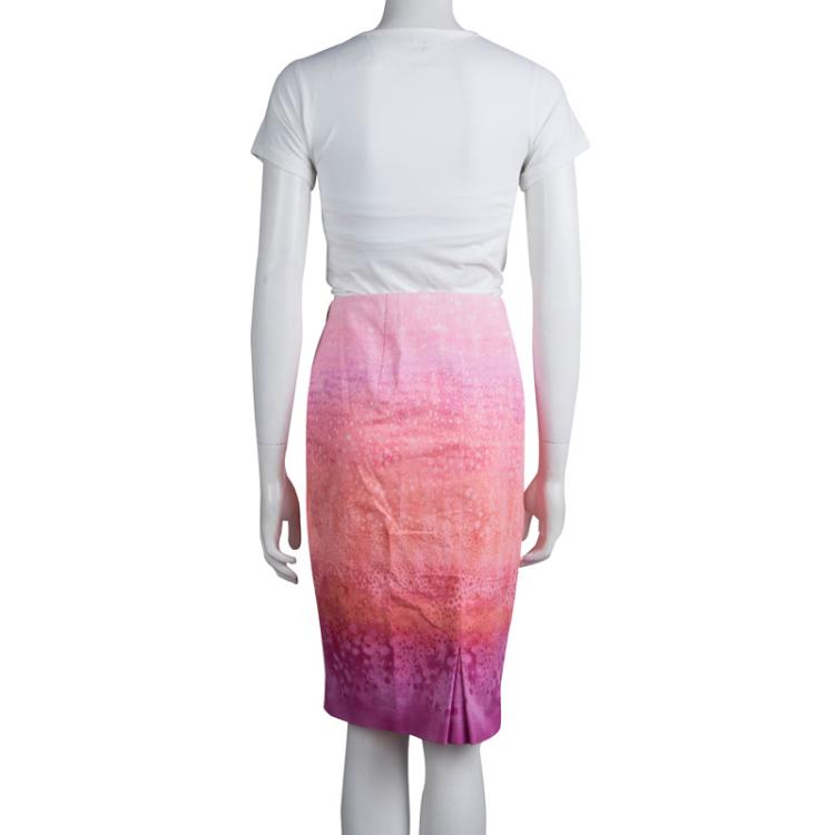 Pre Owned Elie Tahari Pink Gradient Dye  Penelope Pencil Skirt M