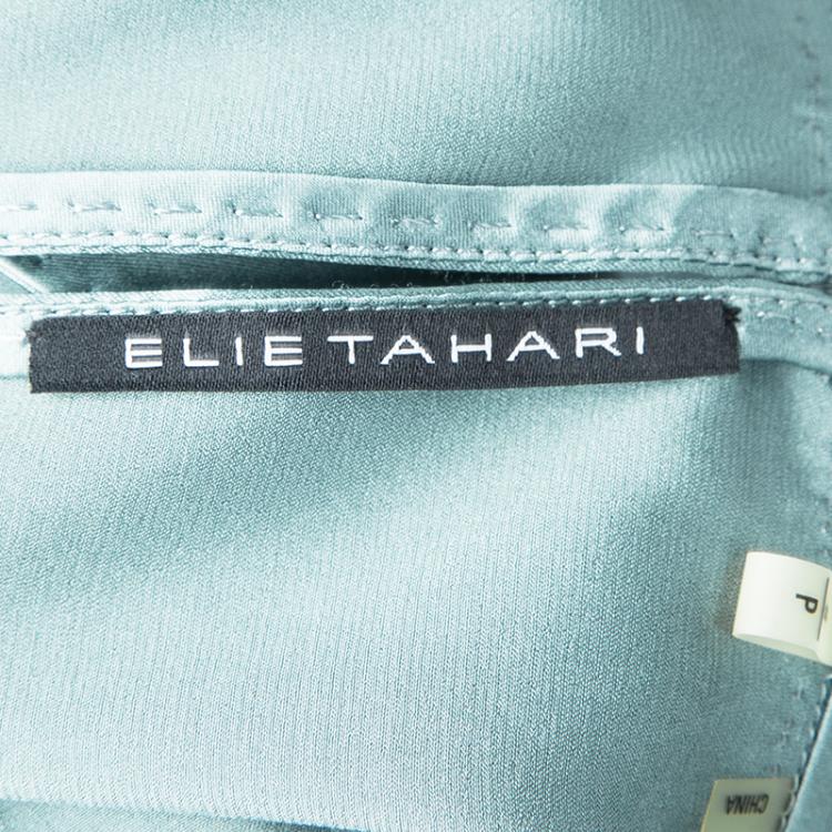 Pre Owned Elie Tahari Blue Printed Silk Braided Leather Neck Trim Sleeveless Blouse S