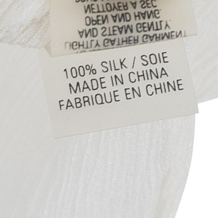 Pre Owned Elie Tahari Cream Lace Insert Crinkled Silk Chiffon Blouse S