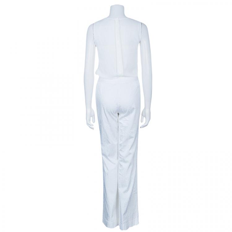 Pre Owned Elie Tahari White Textured Pants M