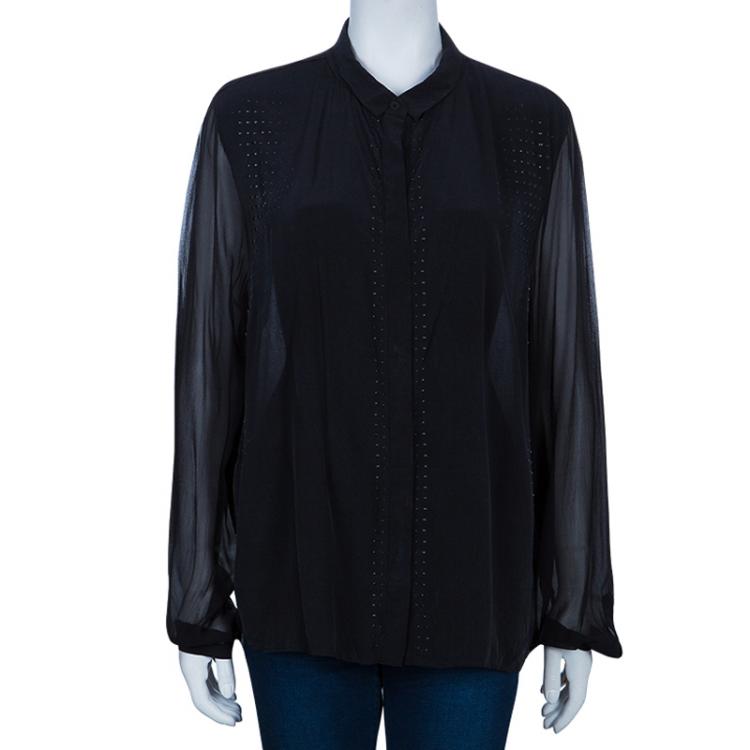 Pre Owned Elie Tahari Black Embellished Shirt XL