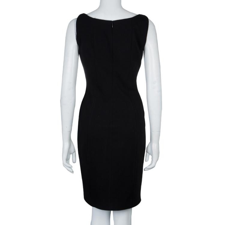 Pre Owned Elie Tahari Black Contrast Jacquard Hourglass Panel Detail Sleeveless Dress M