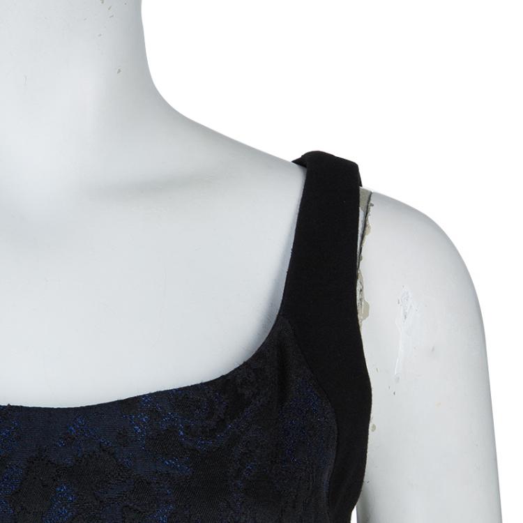 Pre Owned Elie Tahari Black Contrast Jacquard Hourglass Panel Detail Sleeveless Dress M