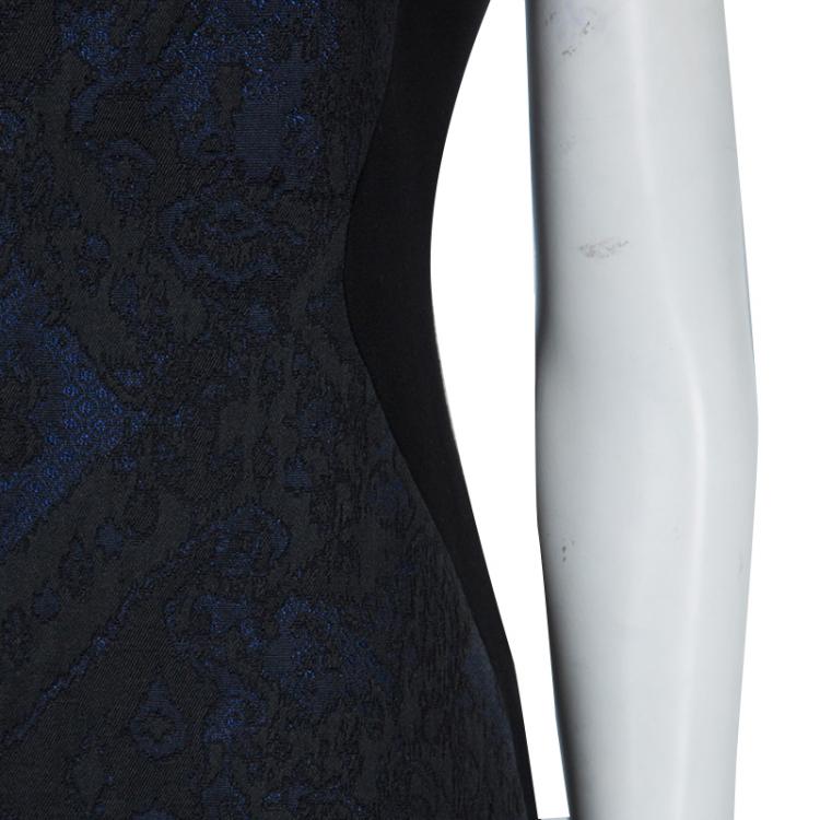 Pre Owned Elie Tahari Black Contrast Jacquard Hourglass Panel Detail Sleeveless Dress M