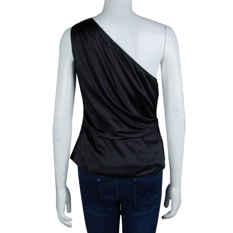 Pre Owned Elie Tahari Black Silk Draped One Shoulder Top M