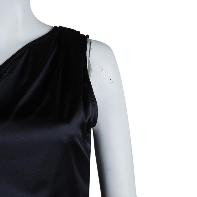 Pre Owned Elie Tahari Black Silk Draped One Shoulder Top M