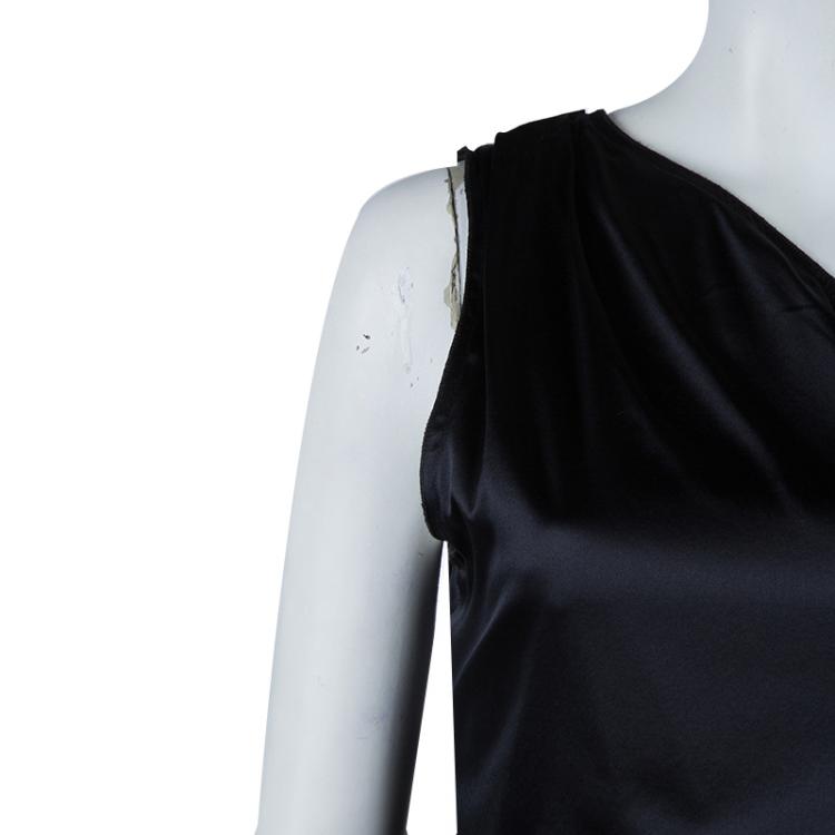 Pre Owned Elie Tahari Black Silk Draped One Shoulder Top M