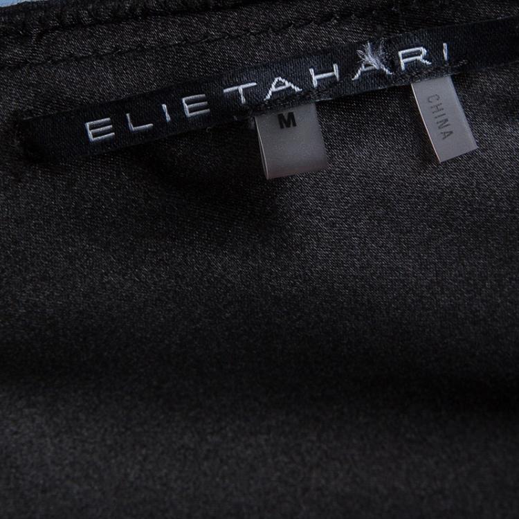 Pre Owned Elie Tahari Black Silk Draped One Shoulder Top M