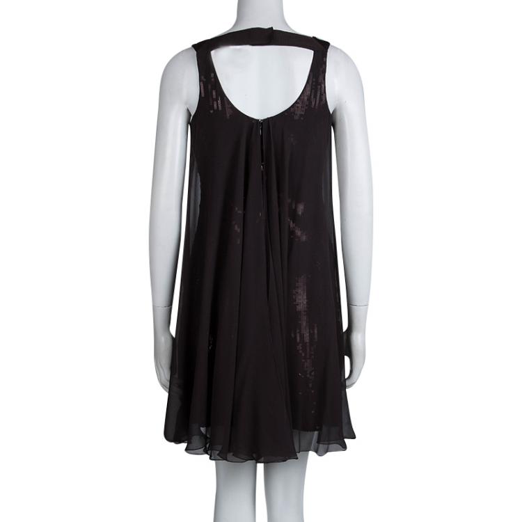 Pre Owned Elie Tahari Brown Silk Blend and Sequins Sleeveless Dress M