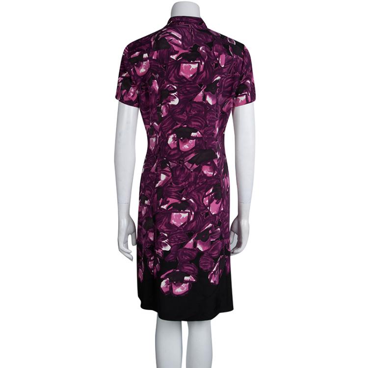 Pre Owned Elie Tahari Pink Silk Knit Floral Printed Dress L
