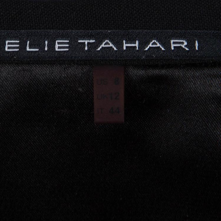 Pre Owned Elie Tahari Black Long Sleeve Pleated Belted Dress M