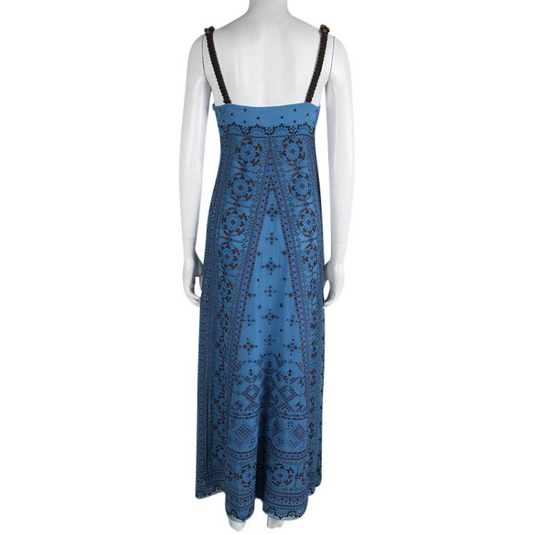 Pre Owned Elie Tahari Blue Silk Emroidered Maxi Dress M