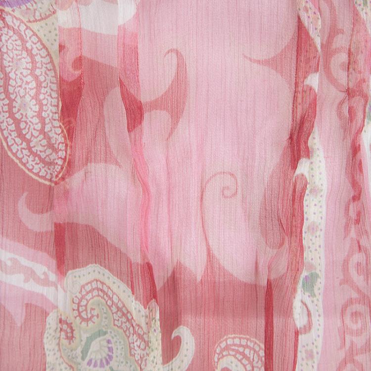 Pre Owned Elie Tahari Multicolor Silk Printed Trim Detail Long Sleeve Top S