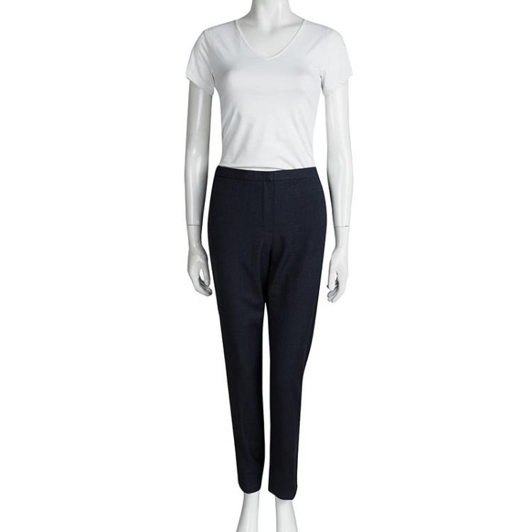 Pre Owned Elie Tahari Blue Pin Checked Wool Tailored Trousers L