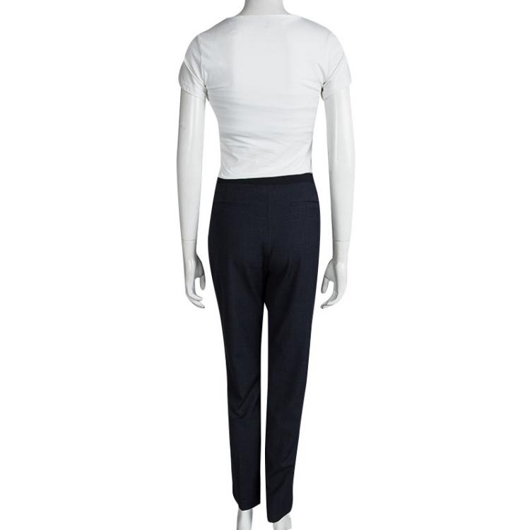 Pre Owned Elie Tahari Blue Pin Checked Wool Tailored Trousers L
