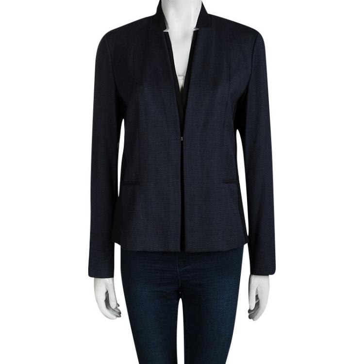 Pre Owned Elie Tahari  Blue Pin Checked Wool Blazer M