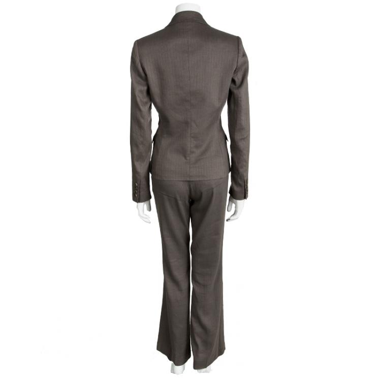 مملوكة مسبقًا Elie Tahari Brown Self Striped Pant Suit M