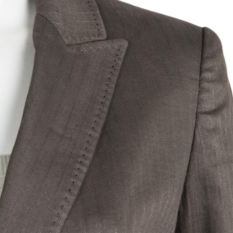 مملوكة مسبقًا Elie Tahari Brown Self Striped Pant Suit M