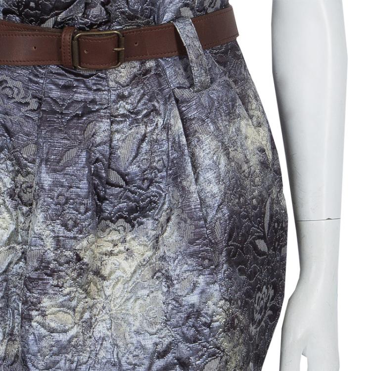 Pre Owned Elizabeth and James Grey Brocade Belted High Waist Skirt S