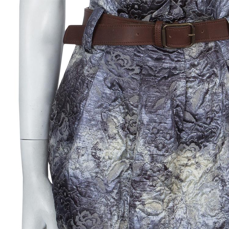 Pre Owned Elizabeth and James Grey Brocade Belted High Waist Skirt S