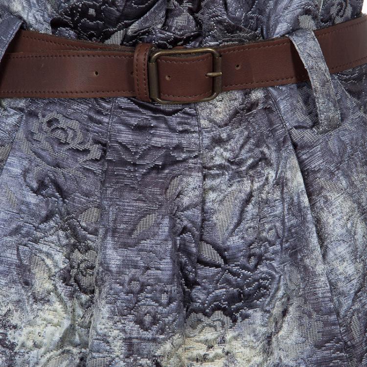 Pre Owned Elizabeth and James Grey Brocade Belted High Waist Skirt S