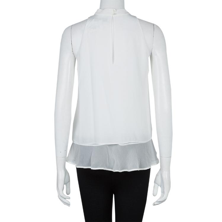 Pre Owned Elizabeth and James White Mandarin Collar Sleeveless Silk Blouse S