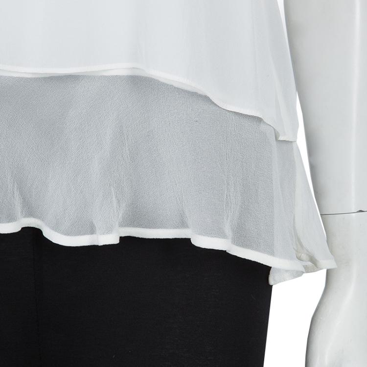 Pre Owned Elizabeth and James White Mandarin Collar Sleeveless Silk Blouse S