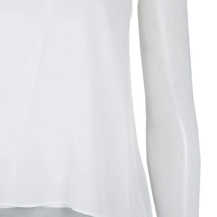 Pre Owned Elizabeth and James White Mandarin Collar Sleeveless Silk Blouse S
