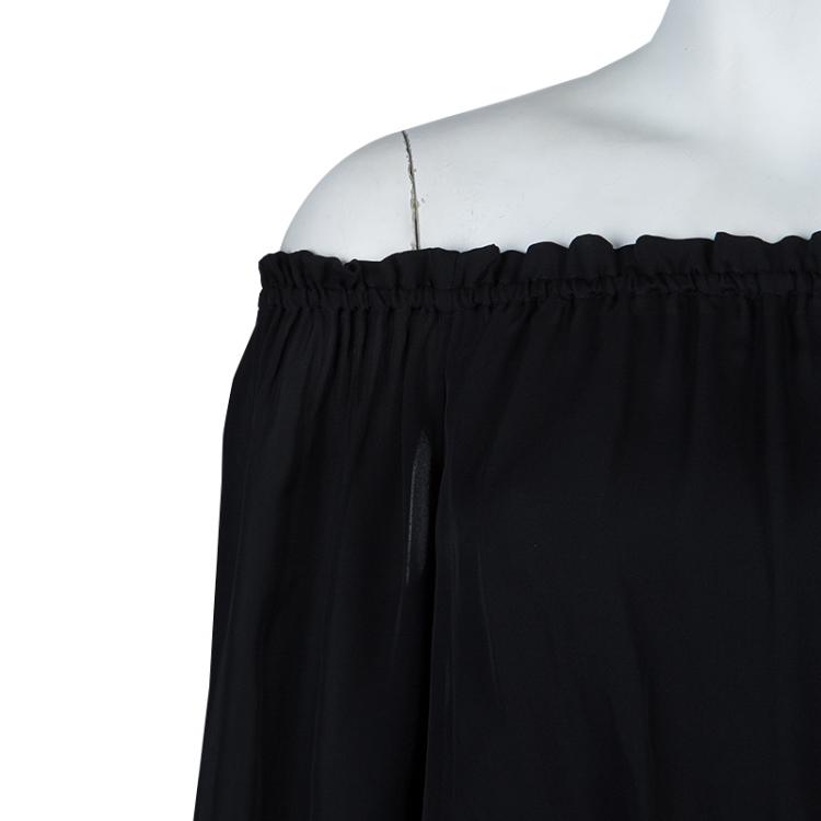 Pre Owned Elizabeth and James Sheer Black Off Shoulder Long Sleeve Cropped Silk Top XS