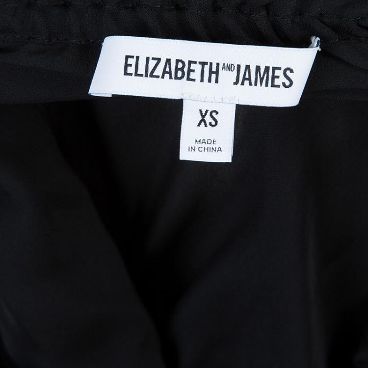 Pre Owned Elizabeth and James Sheer Black Off Shoulder Long Sleeve Cropped Silk Top XS